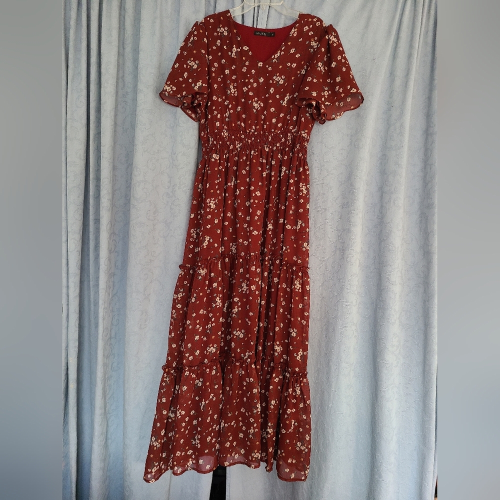 Mikarose Size Medium Burgandy Red Floral Maxi Dress